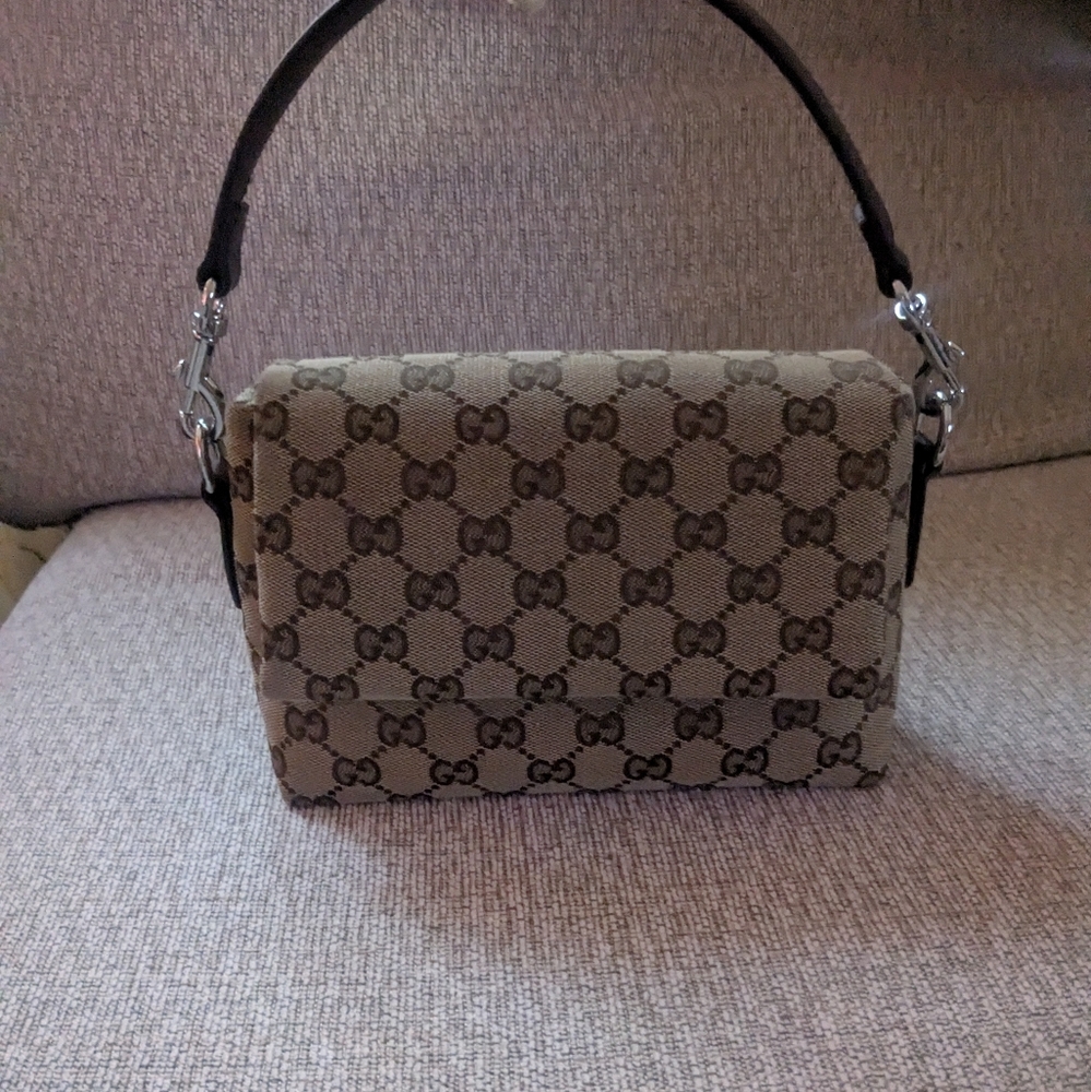 Designer Inspired Monogram Tan and Brown Small Shoulder/Crossbody Bag  Purse - Picture 11 of 14